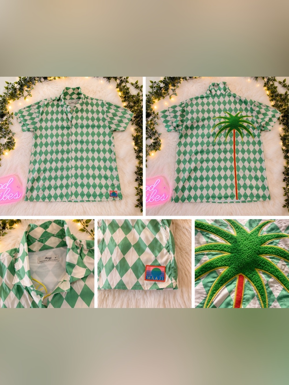 Maaji Green & White Harlequin Short Sleeve Button-Up